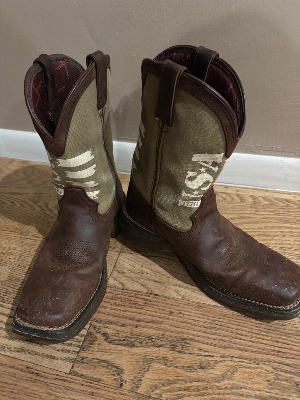 Durango Lil’ Rebel Kids’ Brown Leather Boots w/USA Canvas Shaft, Sz 5